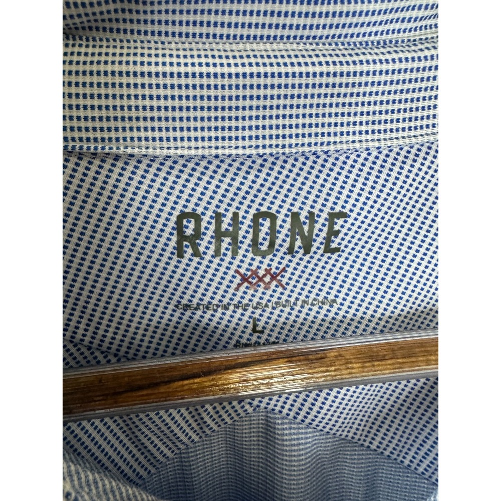 Rhone Commuter Blue Sport Polo Mens Size Large Micro Check Performance Shirt - Picture 6 of 8